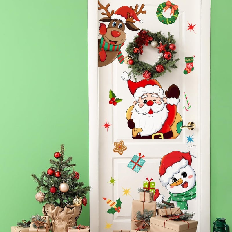Demonwer Christmas Door Decals Santa Claus Snowman Reindeer Door Stickers Cute Christmas Decals for Xmas Winter Holiday Living Room Bedroom Decorations - Image 5